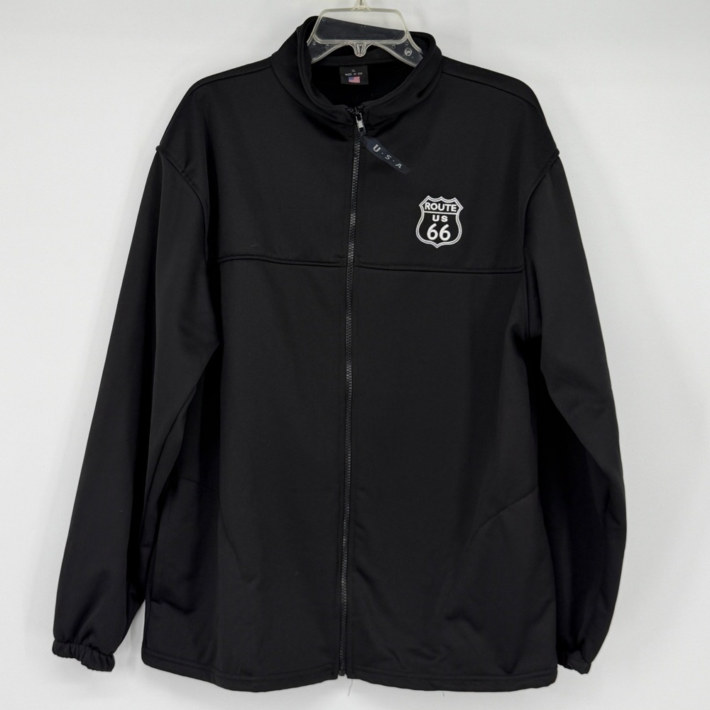Route 66 Mens XL Black Full Zip Track Jacket Made in USA Mock Neck Americana
